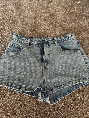 Altar'd State Light Blue High-Rise Studded Denim Shorts